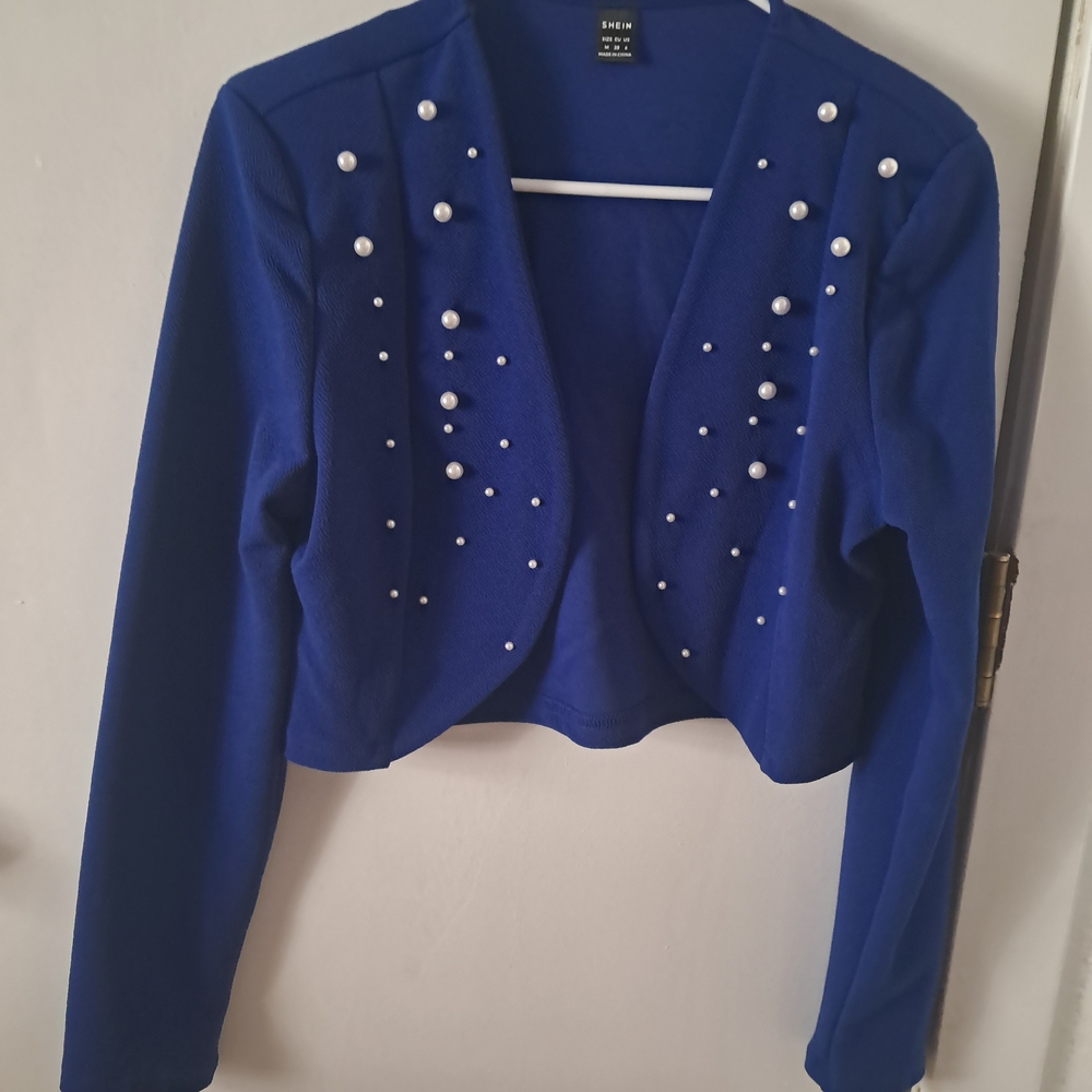 SHEIN Royal Blue Blazer with Pearl Details
